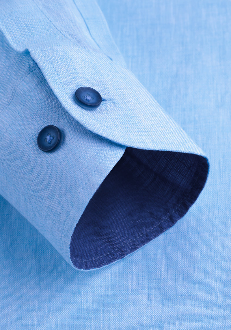 Electric Blue Belgian Linen Shirt