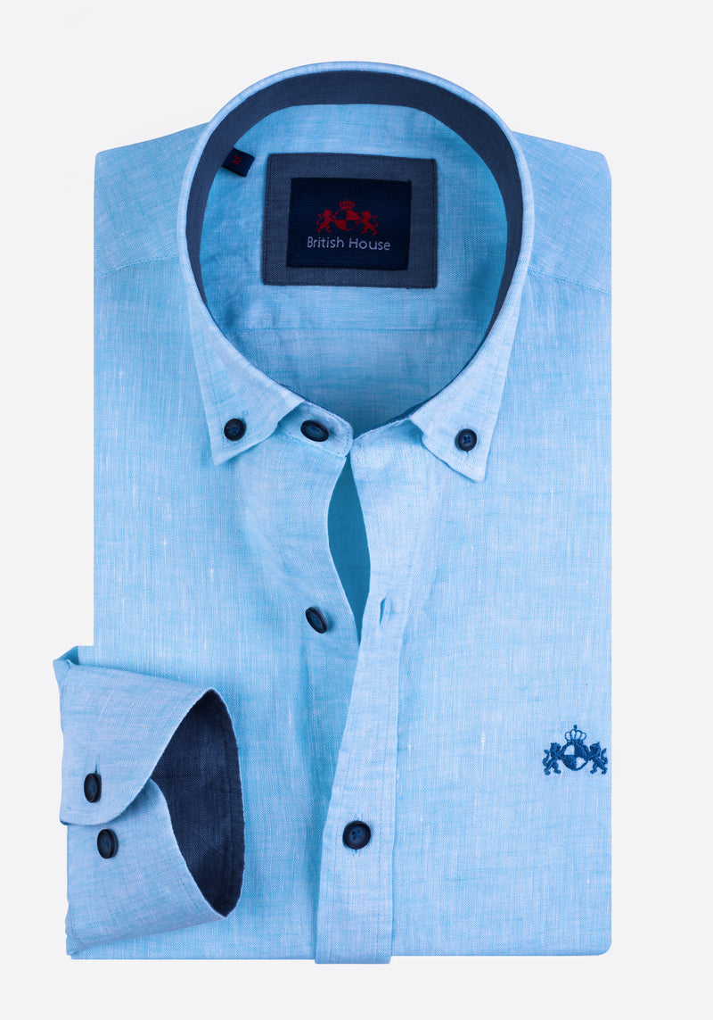 Electric Blue Belgian Linen Shirt