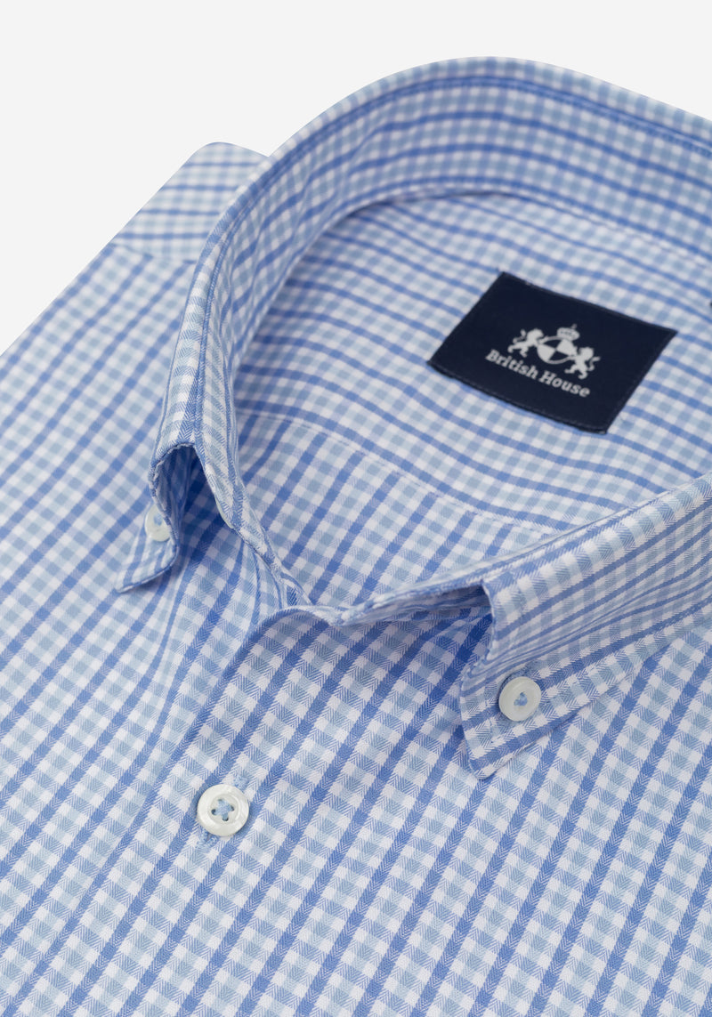 Cabana Blue Checked Herringbone Shirt