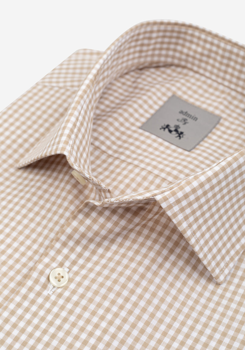 Dust Beige Checked Poplin Shirt