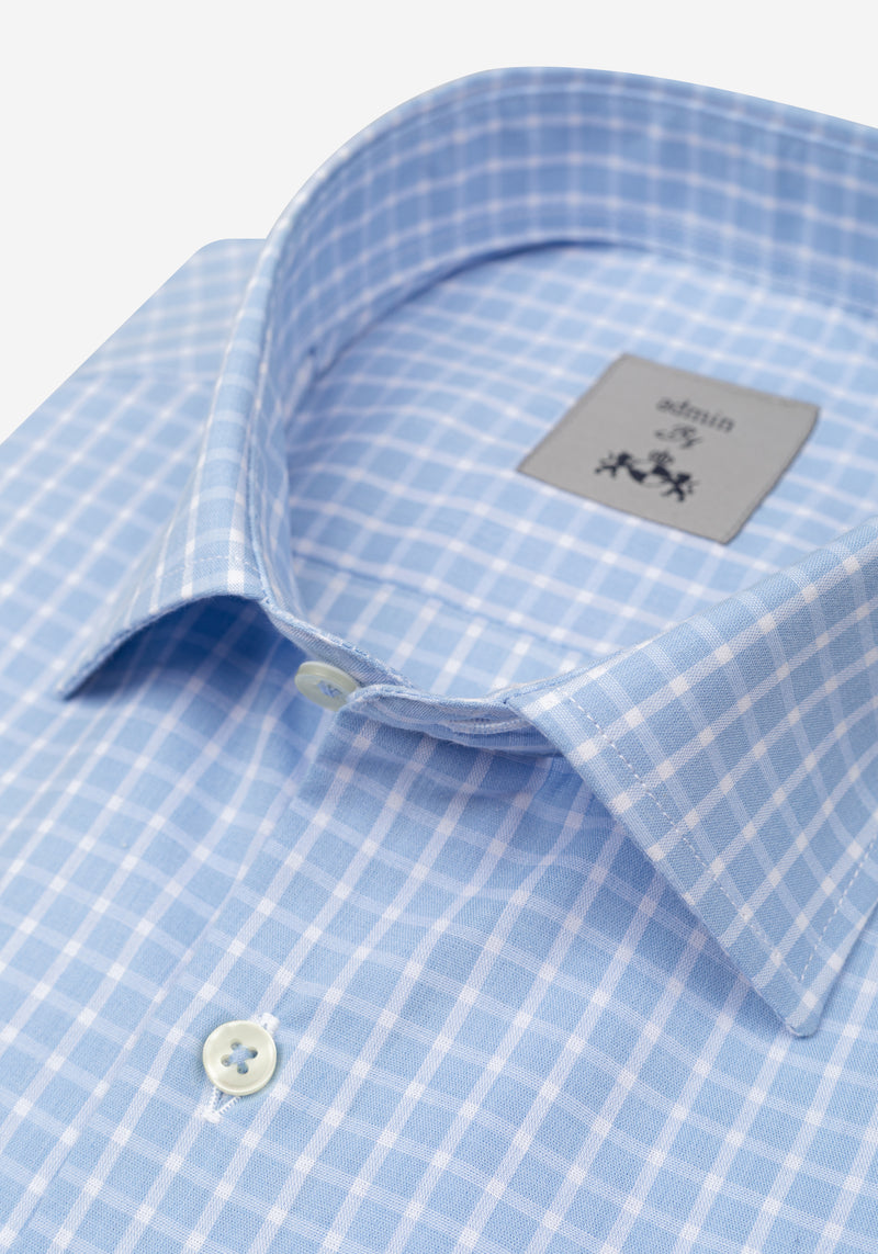 Powder Blue Checked Poplin Shirt