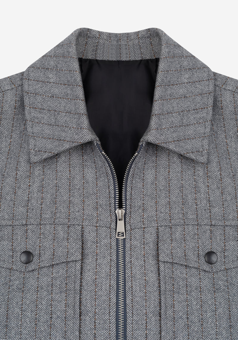 Cloud Grey Stripe Wool-Blend Bomber Jacket