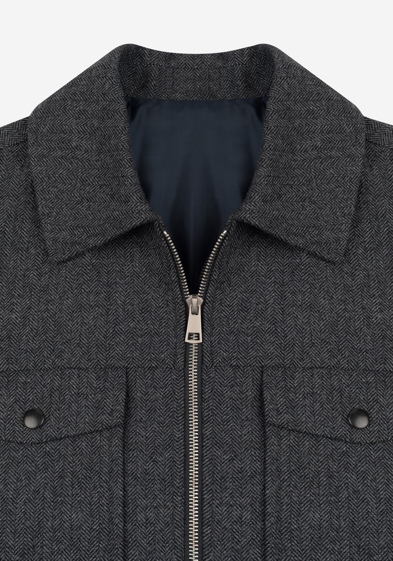 Anthracite Grey Wool-Blend Bomber Jacket