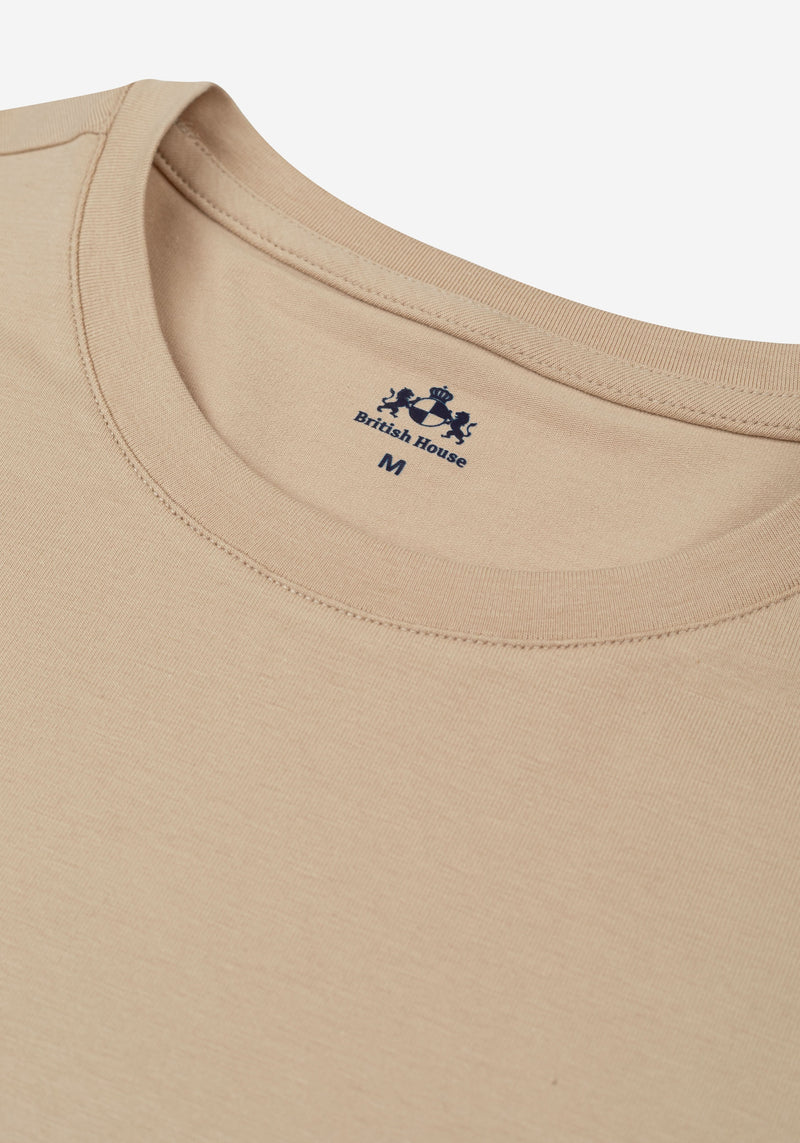 Desert Beige Cotton Undershirt - Short Sleeve