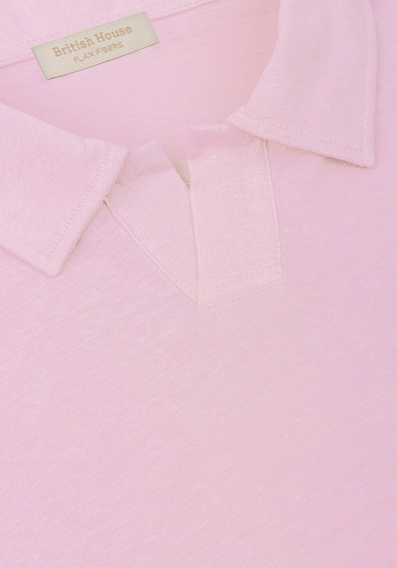 Pastel Pink Linen-Blend V-Polo