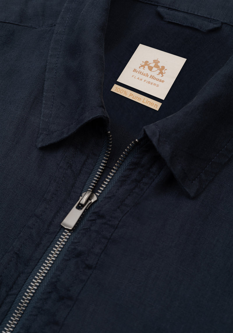 Fathom Navy Pure Linen Double-Zip Jacket