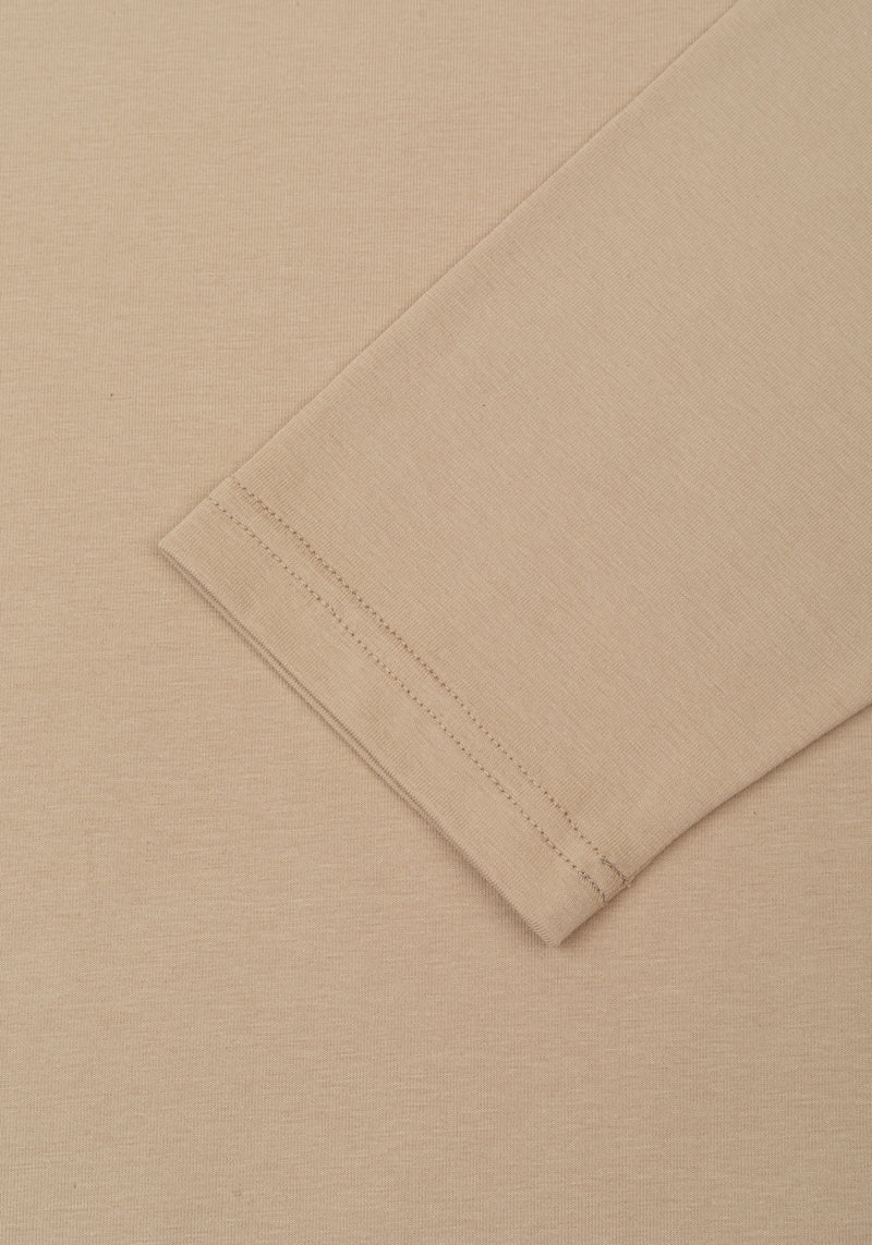 Chalk Beige Cotton Undershirt - Long Sleeve