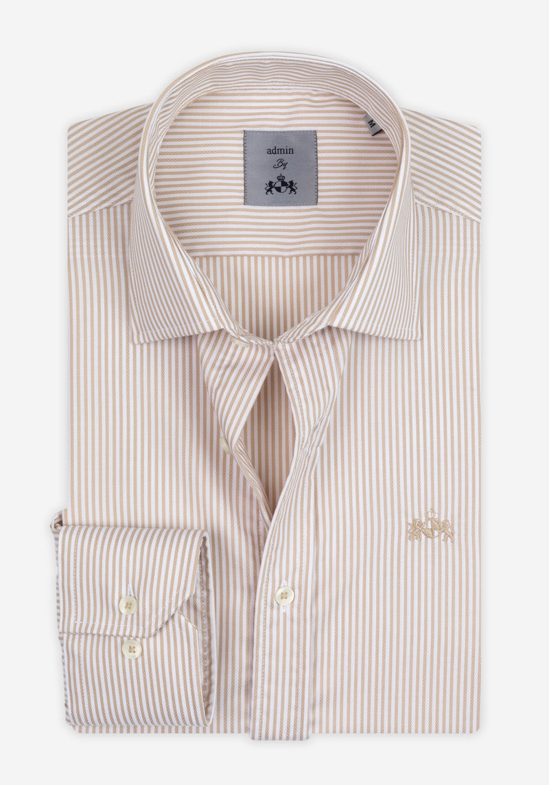 Almond Beige Stripe Basket Weave Shirt