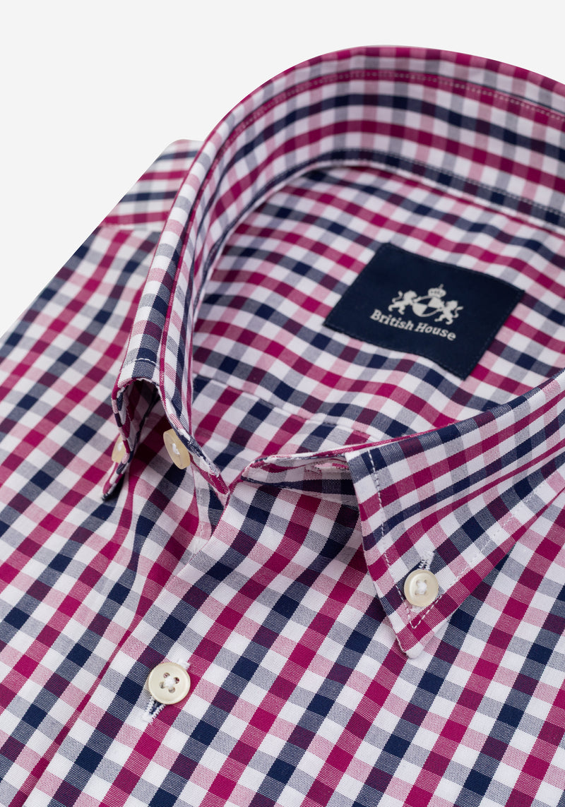 Claret Burgundy Checked Oxford Shirt