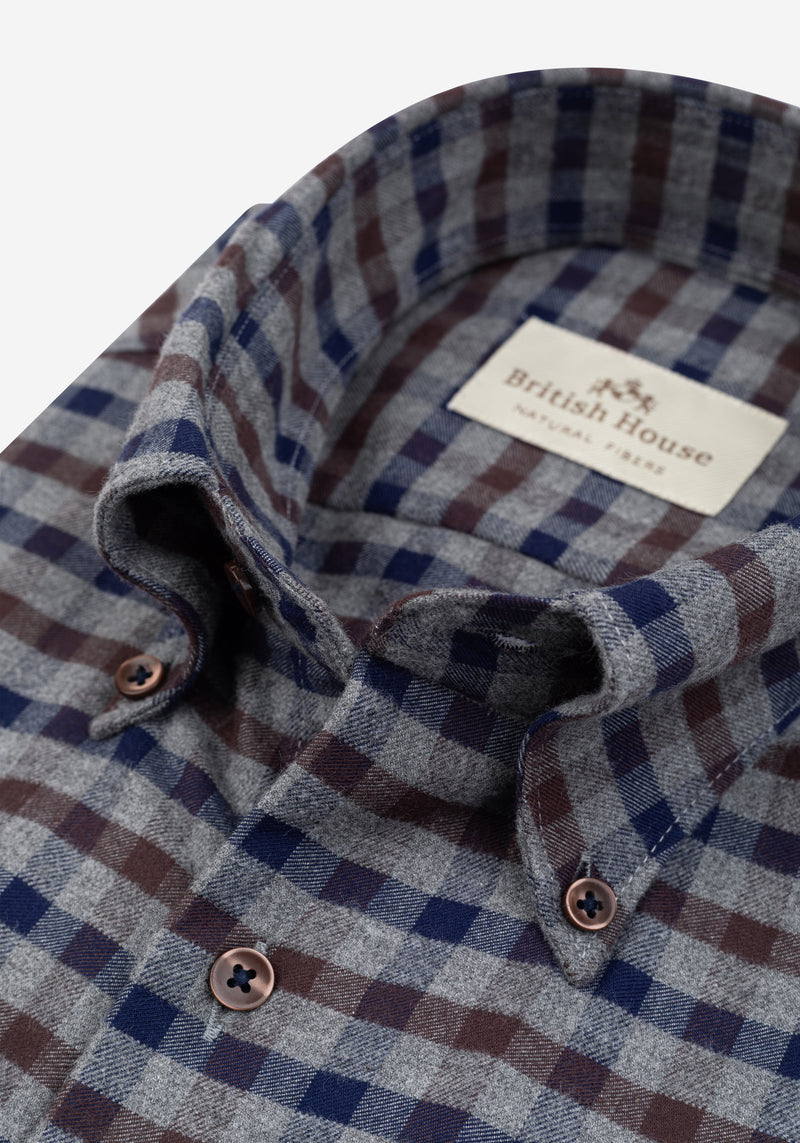 Mocha Brown Navy Checked Flannel Shirt