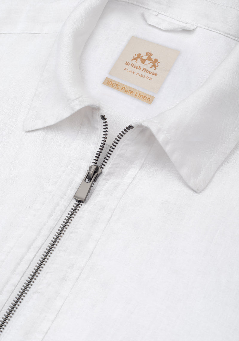 Glare White Pure Linen Double-Zip Jacket