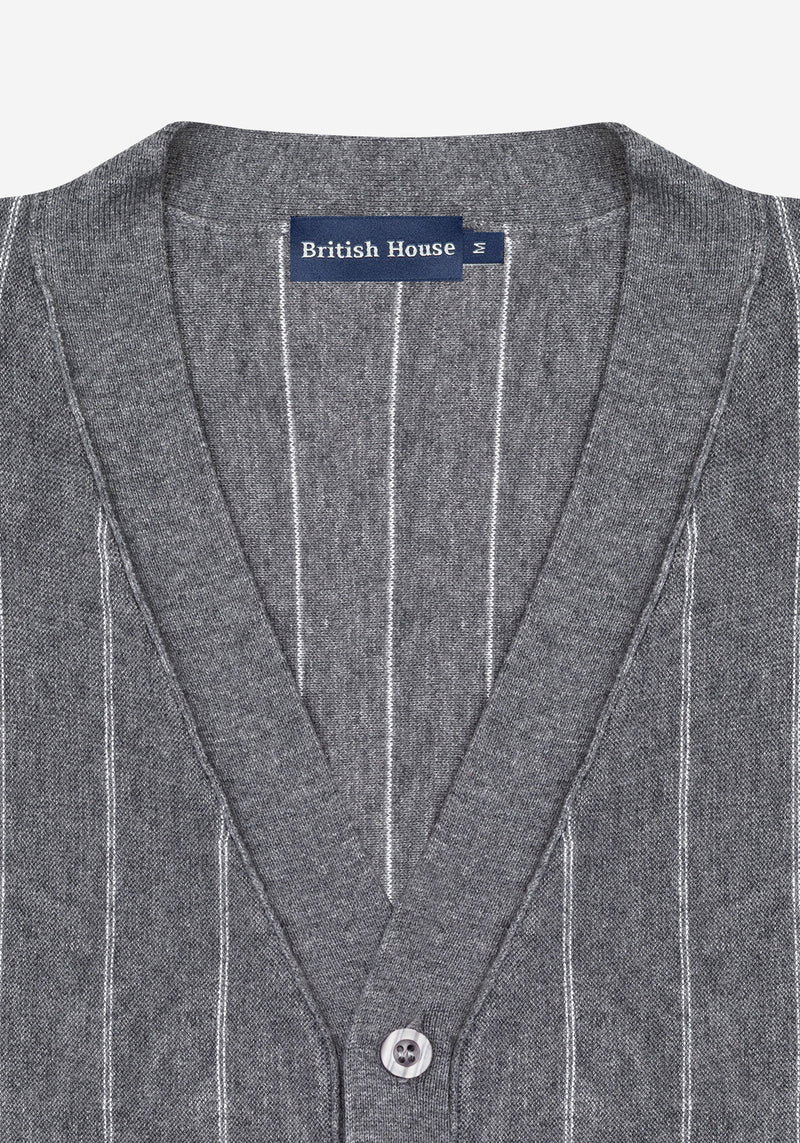 Mono Grey Stripe Merino Wool Blend Cardigan