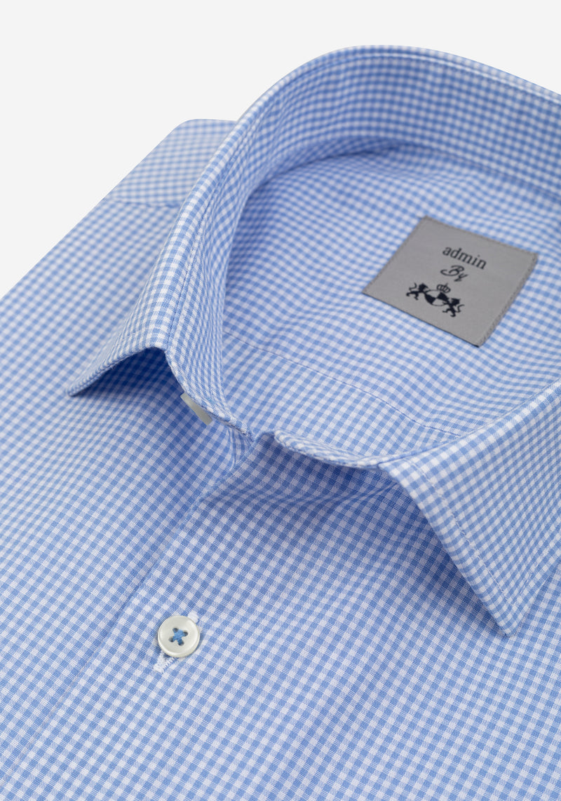 Pale Blue Checked Poplin Shirt