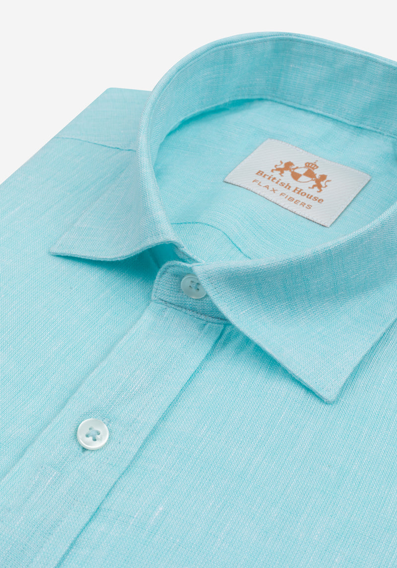 Aqua Blue Belgian Linen Shirt
