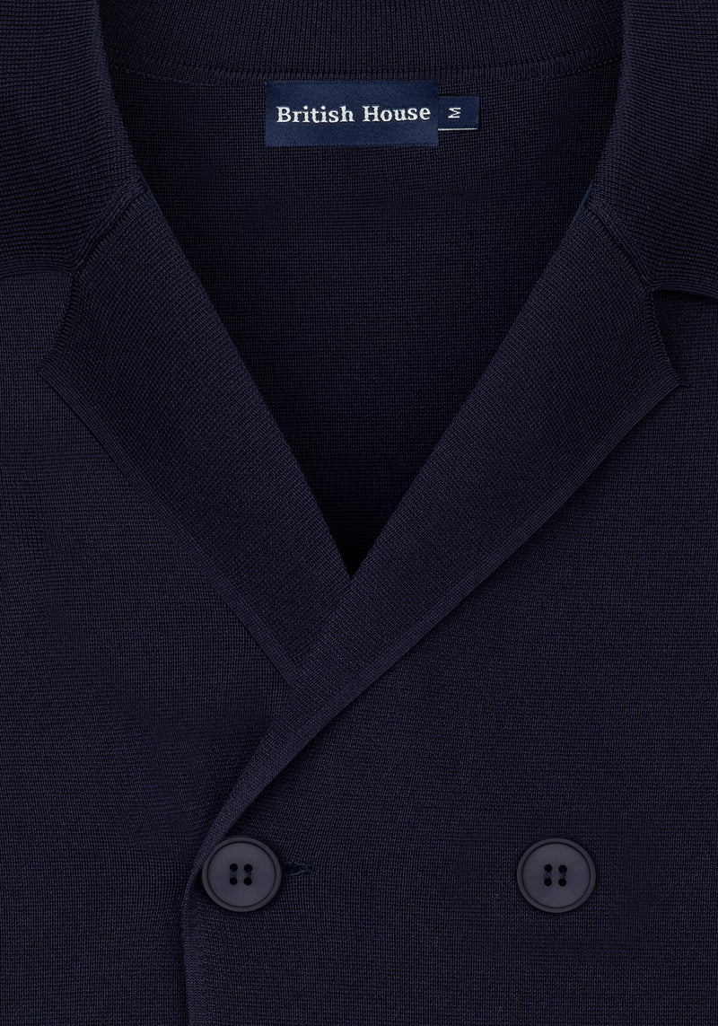 Lapis Navy Double-Breasted Polyamide Jardigan