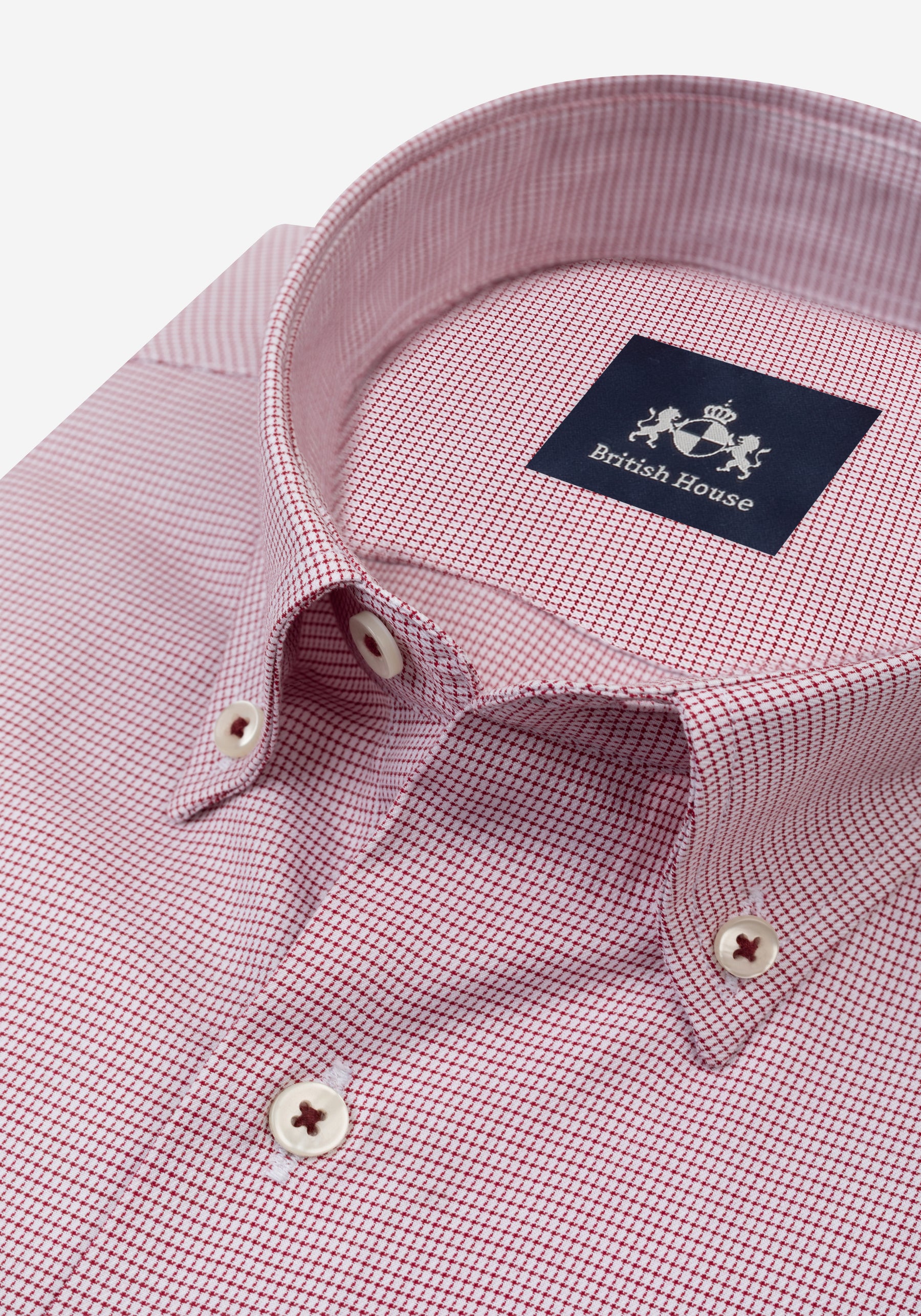 Eterna Red Checked Mini Houndstooth Shirt
