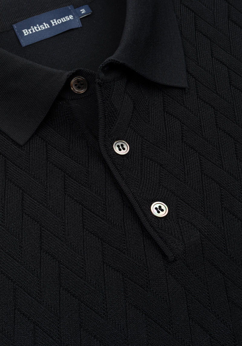 Carbon Black Polyamide Knitted Polo Shirt