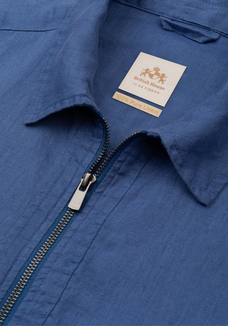 Pier Blue Pure Linen Double-Zip Jacket