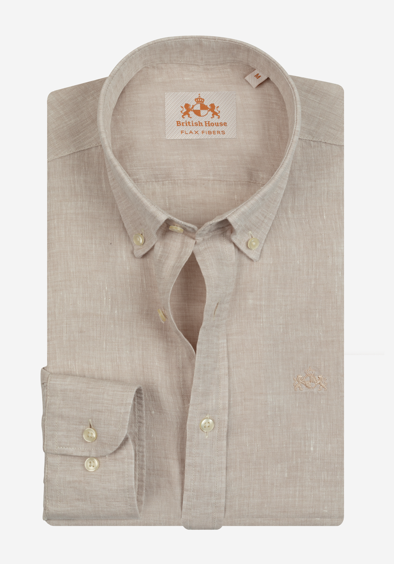 Palm Beige Belgian Linen Shirt