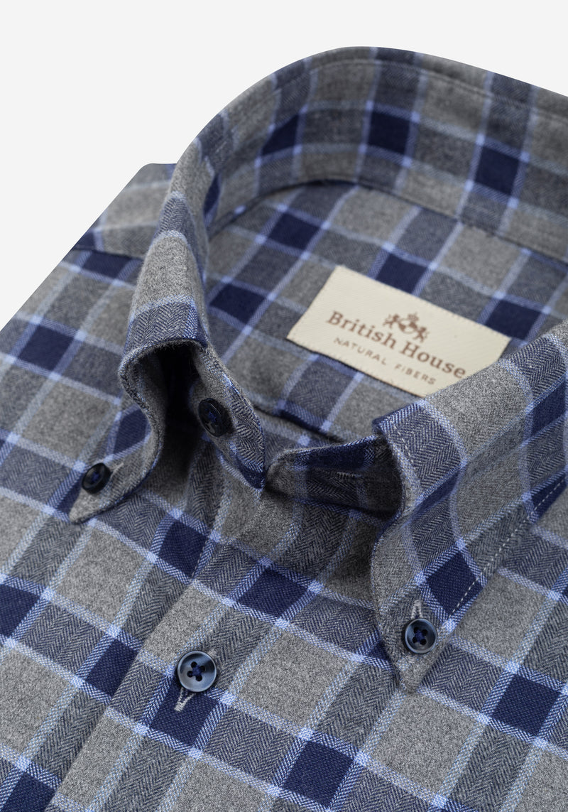 Royal Blue Grey Checked Flannel Shirt
