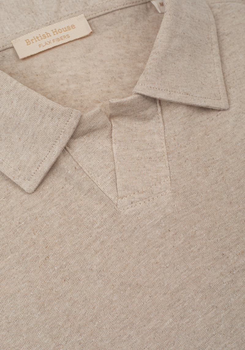 Dune Beige Linen-Blend V-Polo