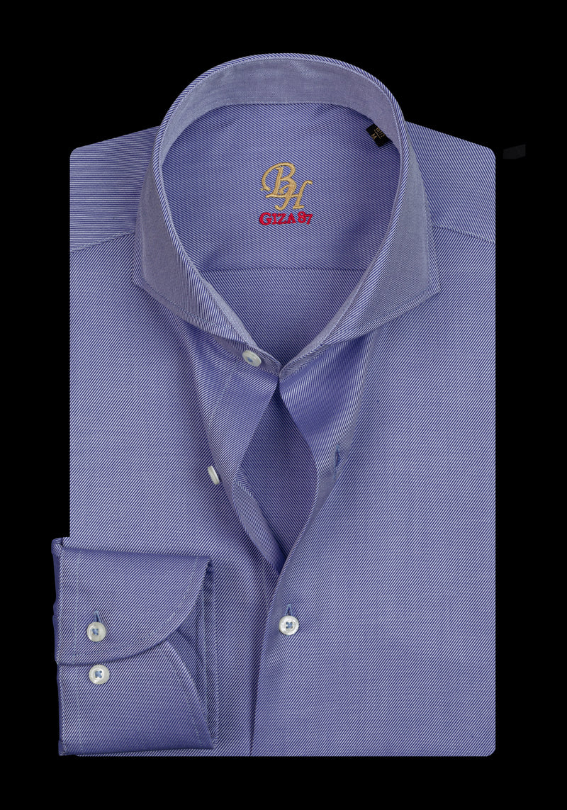 Giza 87 Cotton Silent Blue Stripe Fine Twill Shirt