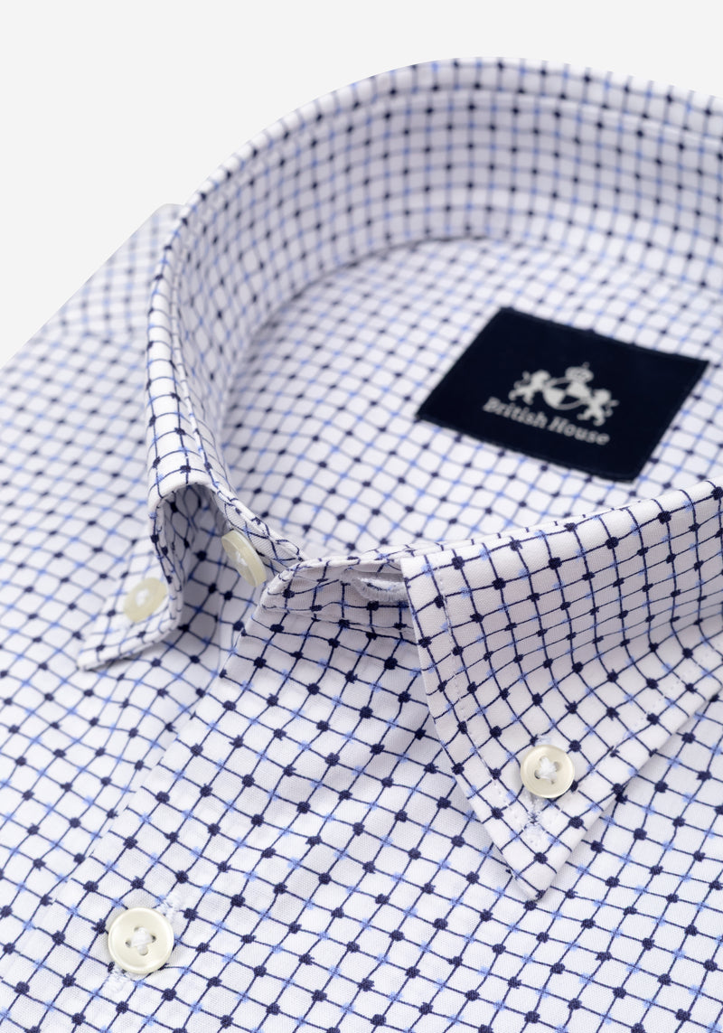 Marine Blue Two-Tone Pattern Poplin Shirt