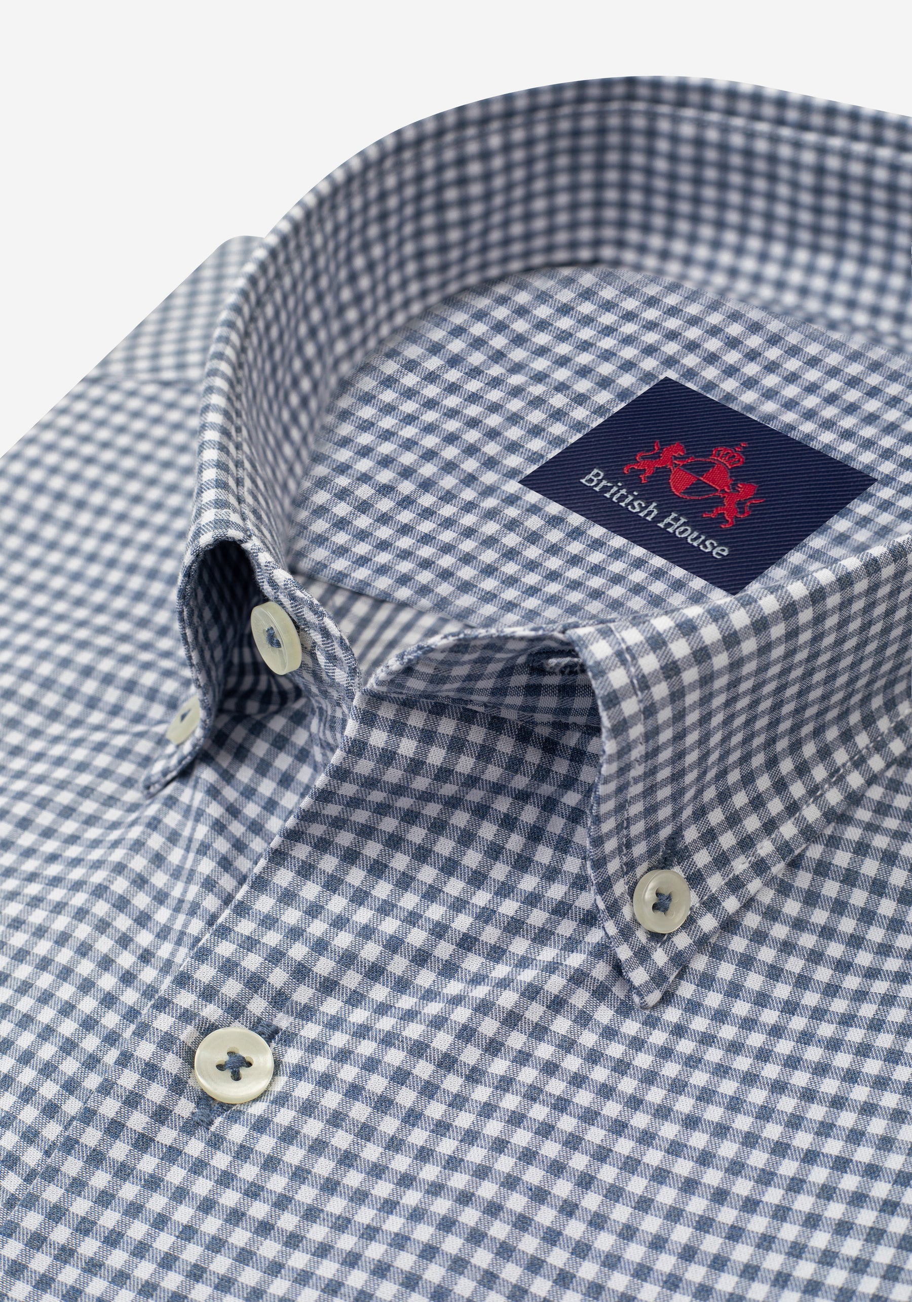 Faded Navy Checked Poplin Shirt