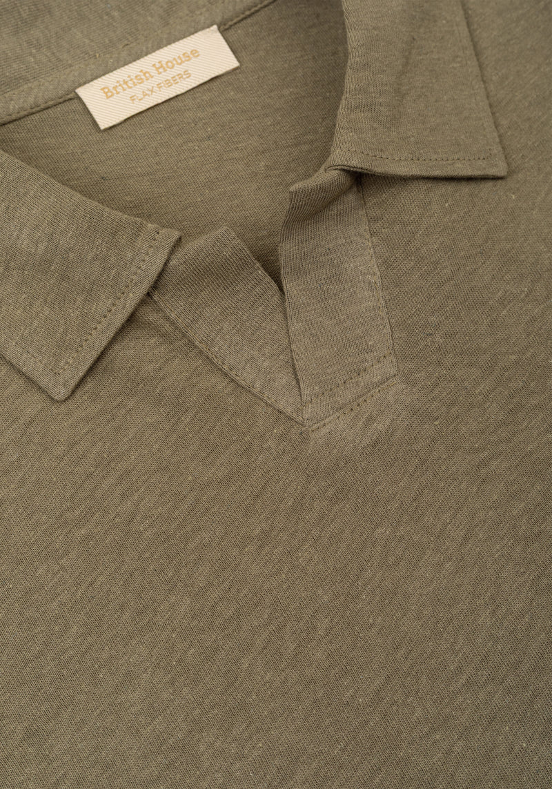 Clay Brown Linen-Blend V-Polo