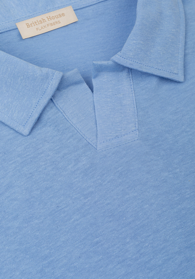 Serene Blue Linen-Blend V-Polo