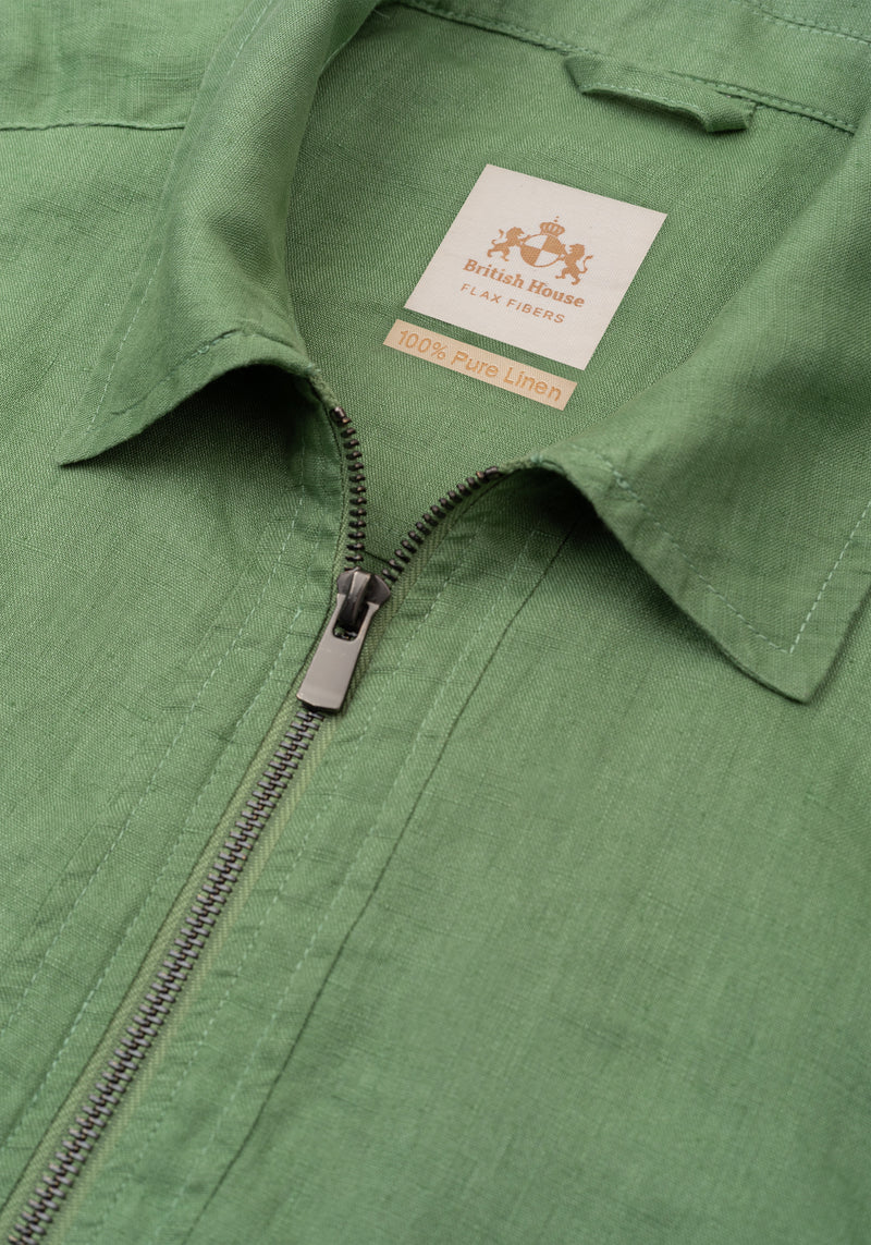 Hunter Green Pure Linen Double-Zip Jacket