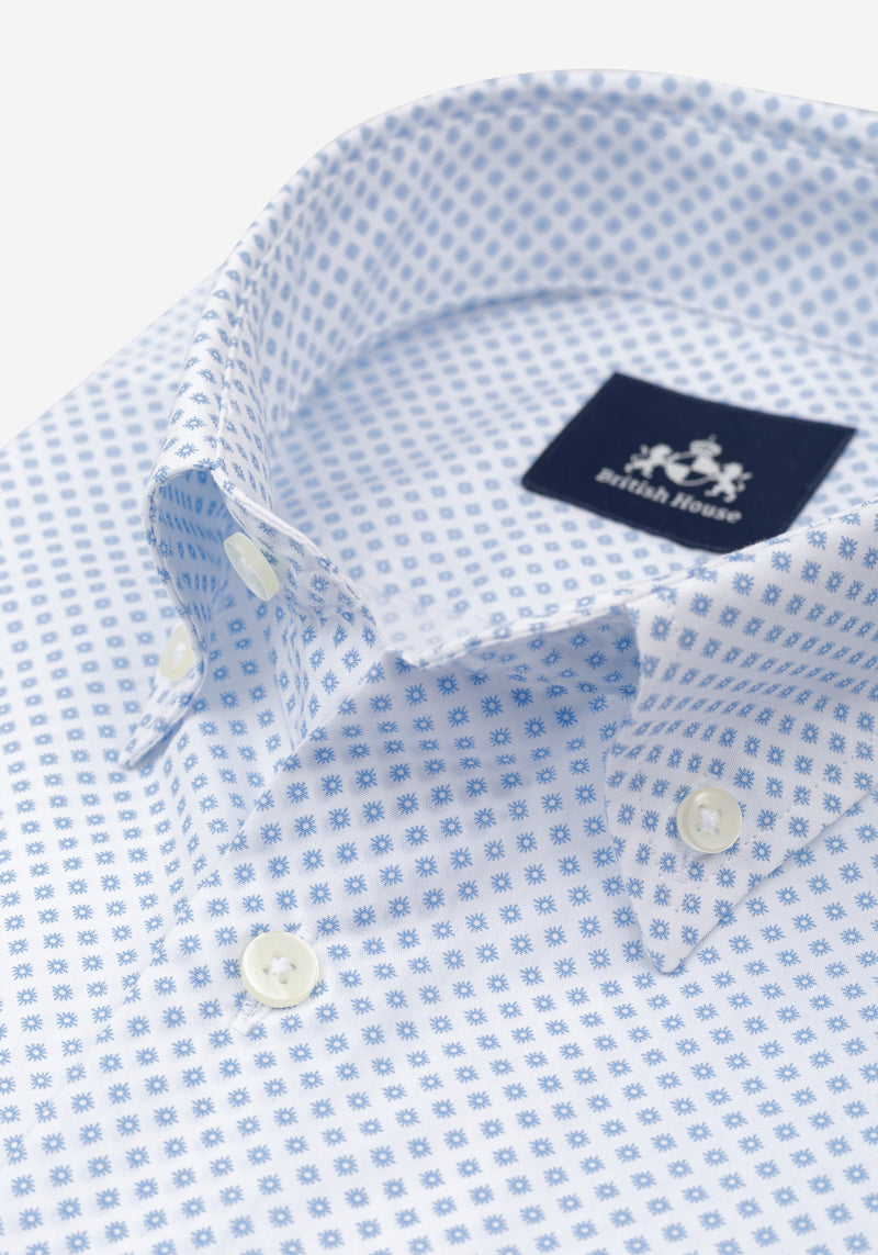 White Blue Floral Poplin Shirt