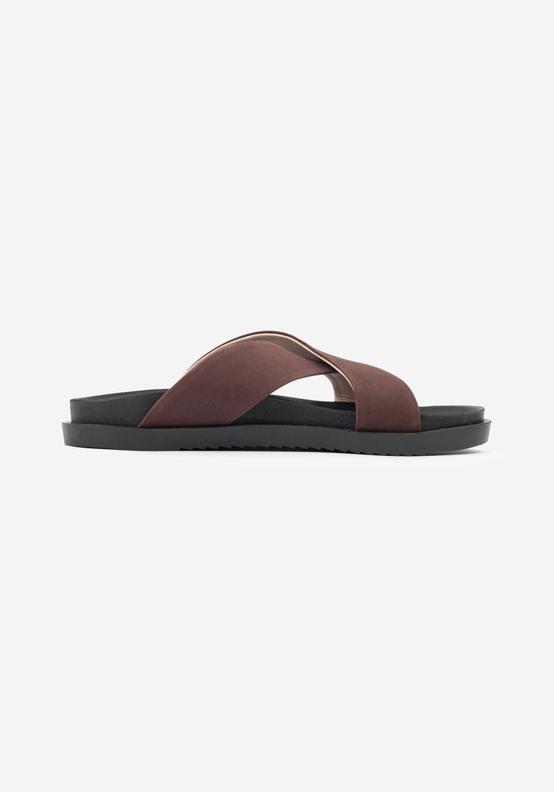 Sepia Brown Crossover Leather Slide