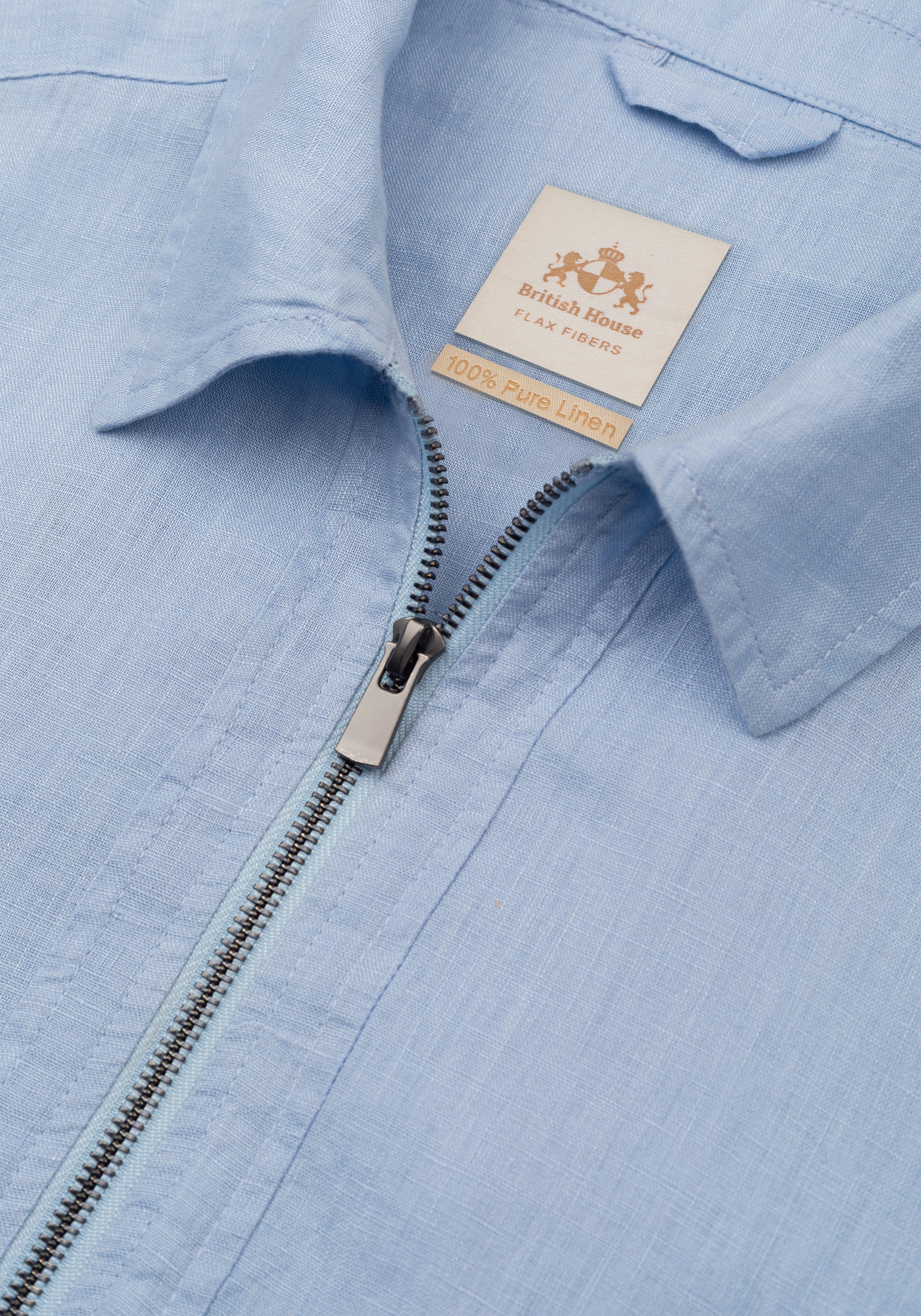 Halo Blue Pure Linen Double-Zip Jacket