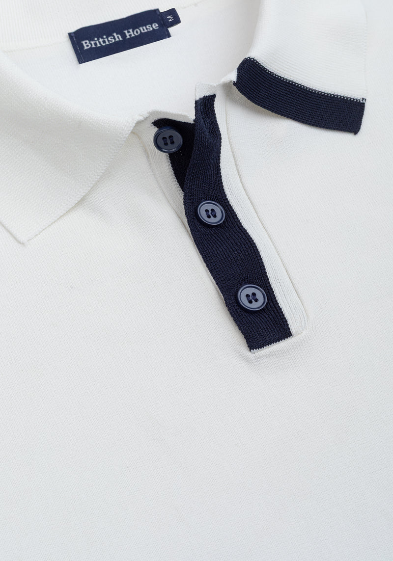 Powder White Polyamide Knitted Polo Shirt