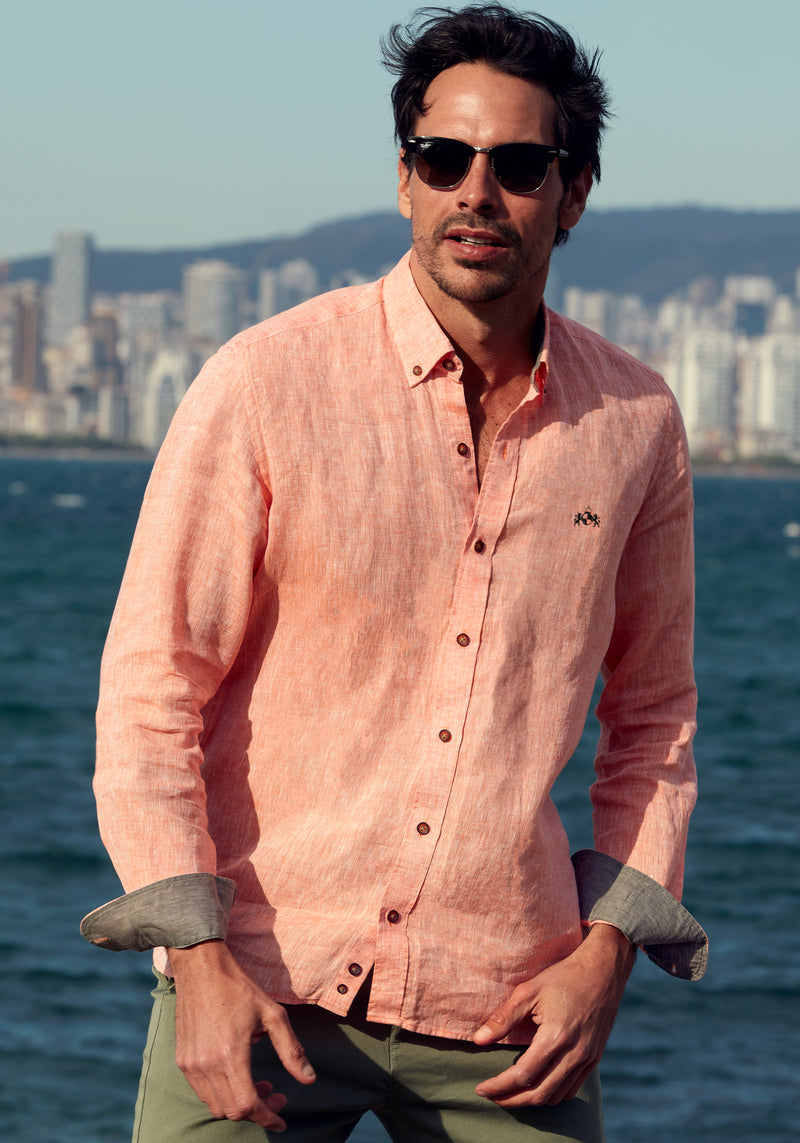 Sunrise Orange Belgian Linen Shirt