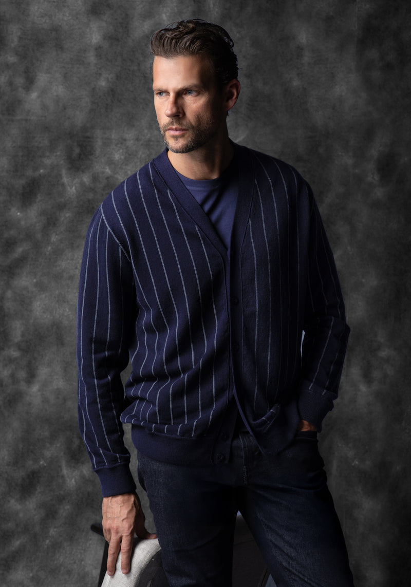 Arctic Navy Stripe Merino Wool Blend Cardigan