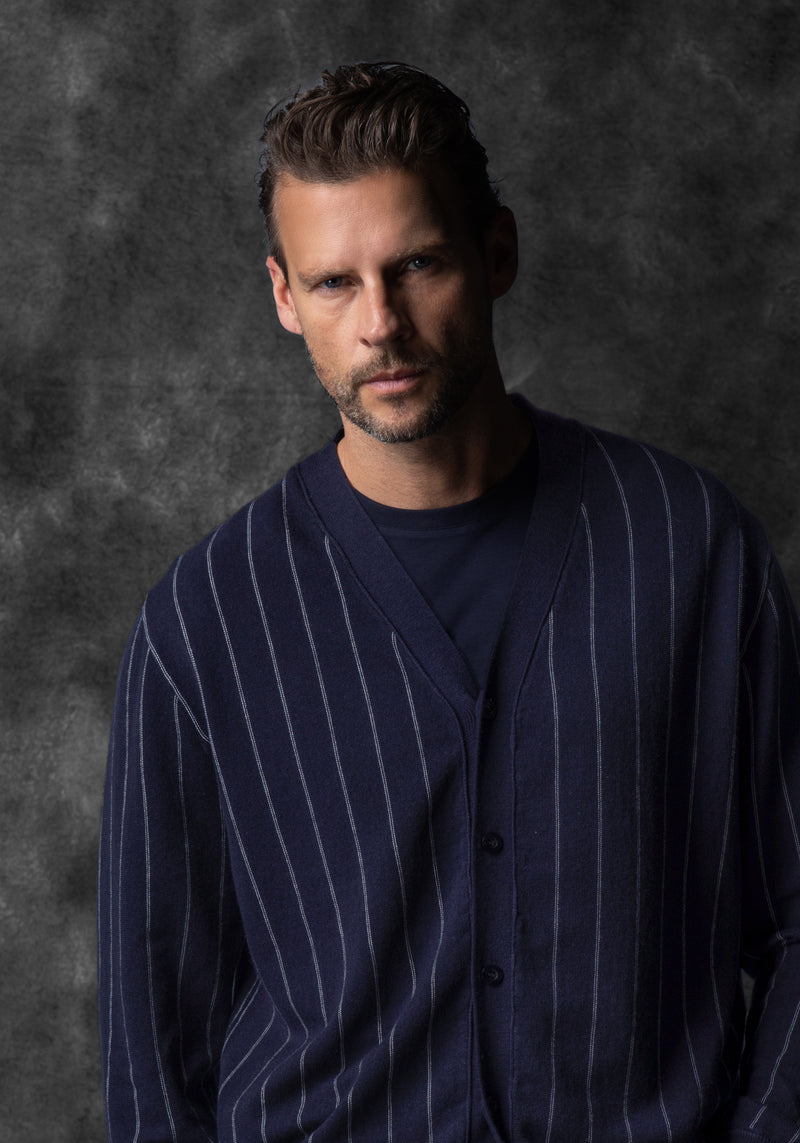 Arctic Navy Stripe Merino Wool Blend Cardigan