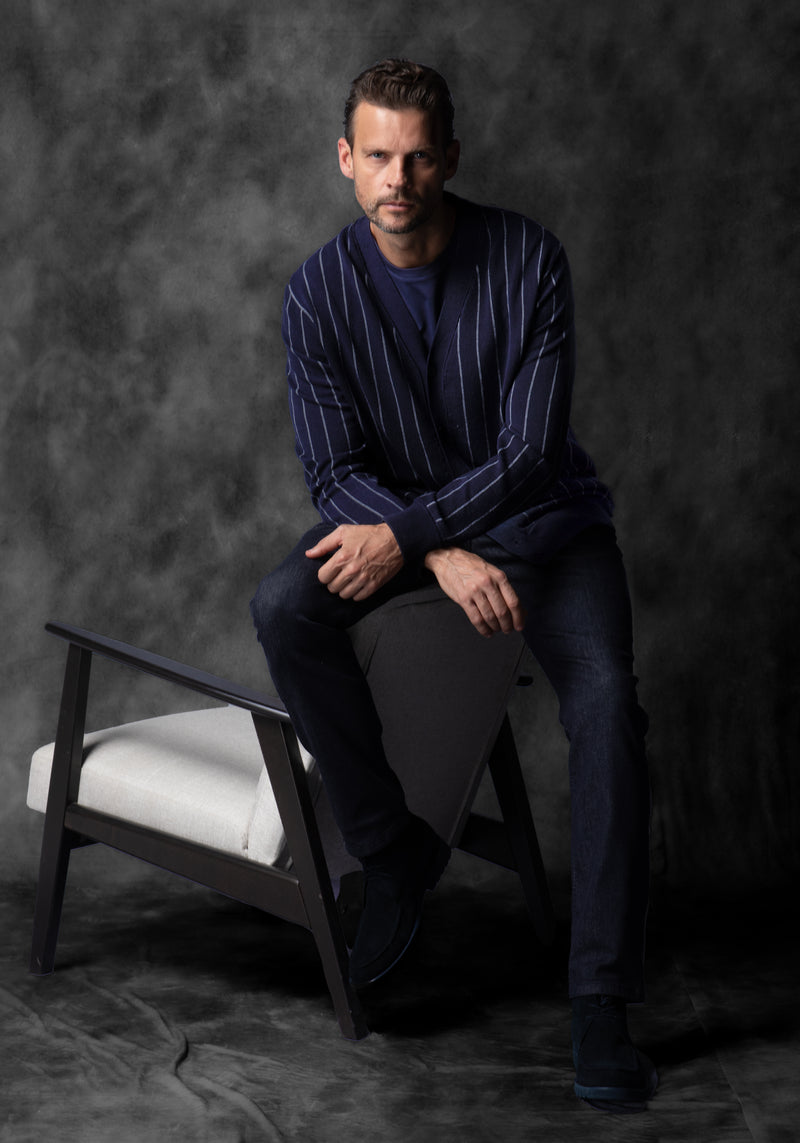 Arctic Navy Stripe Merino Wool Blend Cardigan
