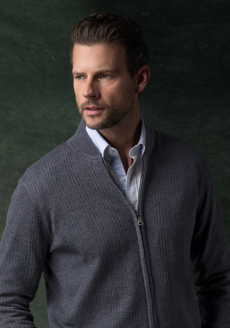 Raven Grey Double-Zipped Merino Wool Blend Pullover