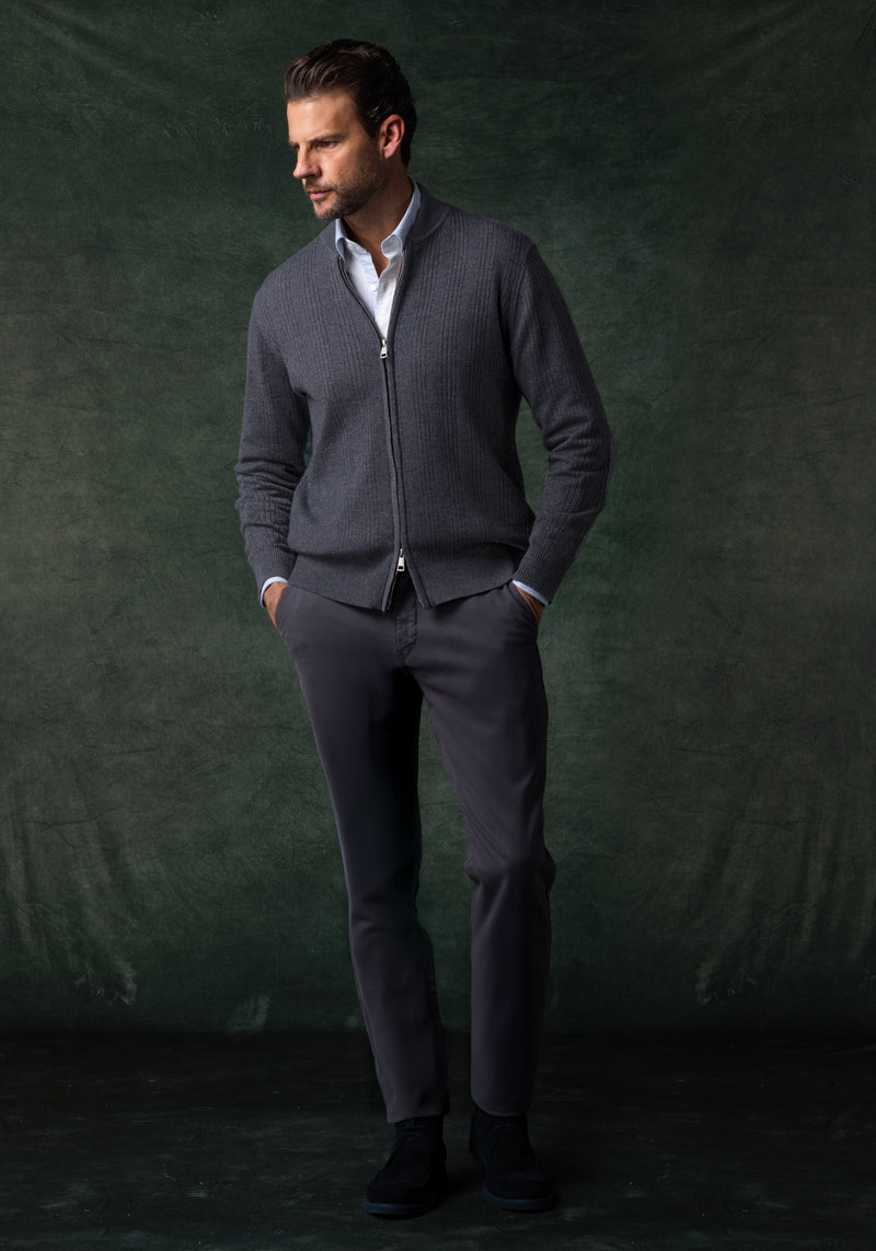 Raven Grey Double-Zipped Merino Wool Blend Pullover