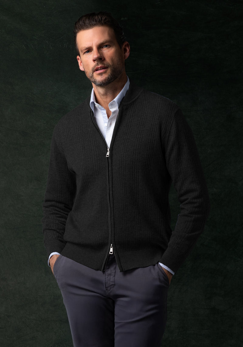 Dusk Black Double-Zipped Merino Wool Blend Pullover