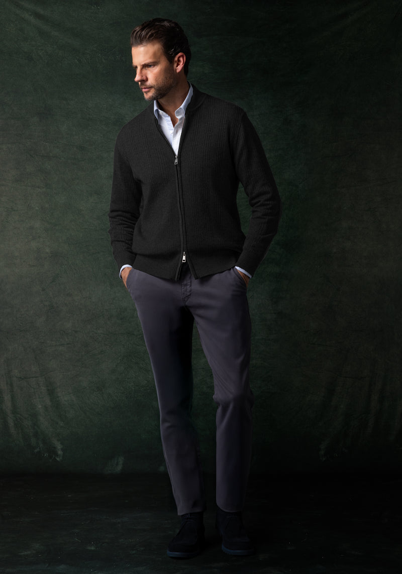 Dusk Black Double-Zipped Merino Wool Blend Pullover
