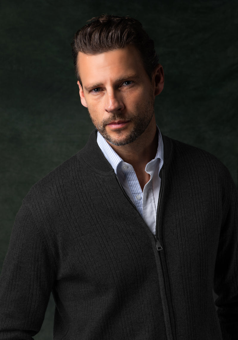 Dusk Black Double-Zipped Merino Wool Blend Pullover
