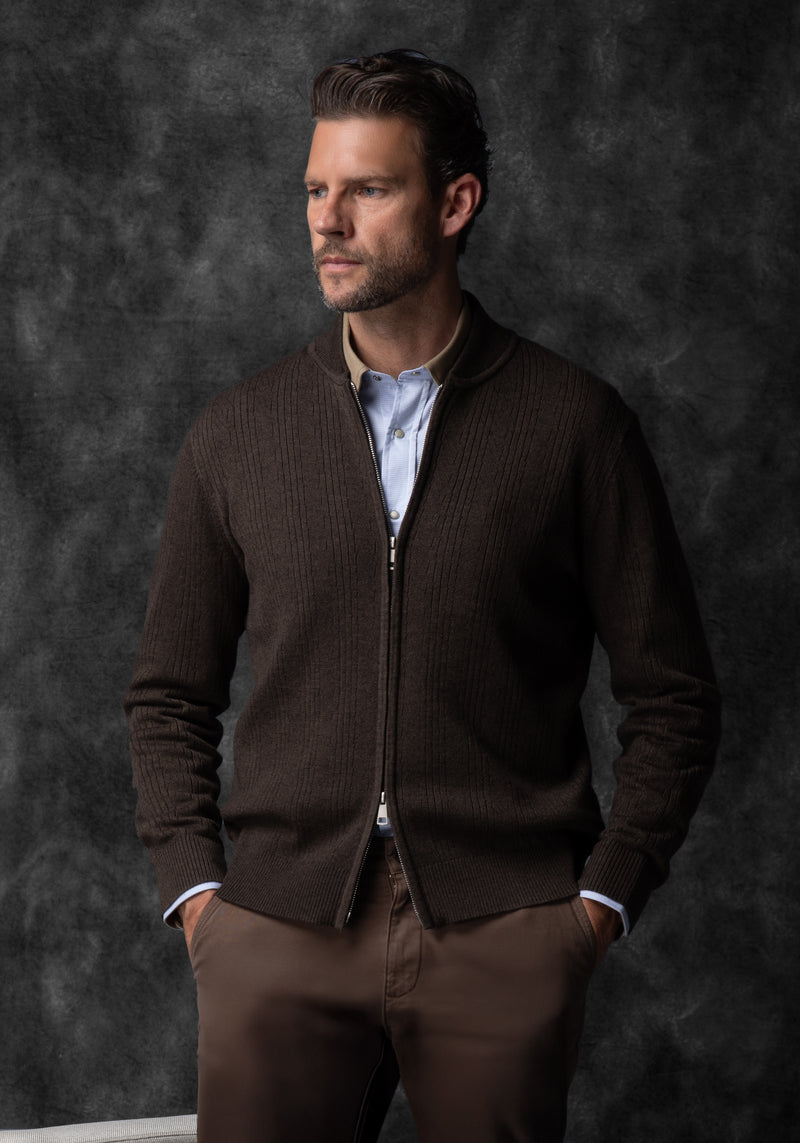 Cliff Brown Double-Zipped Merino Wool Blend Pullover