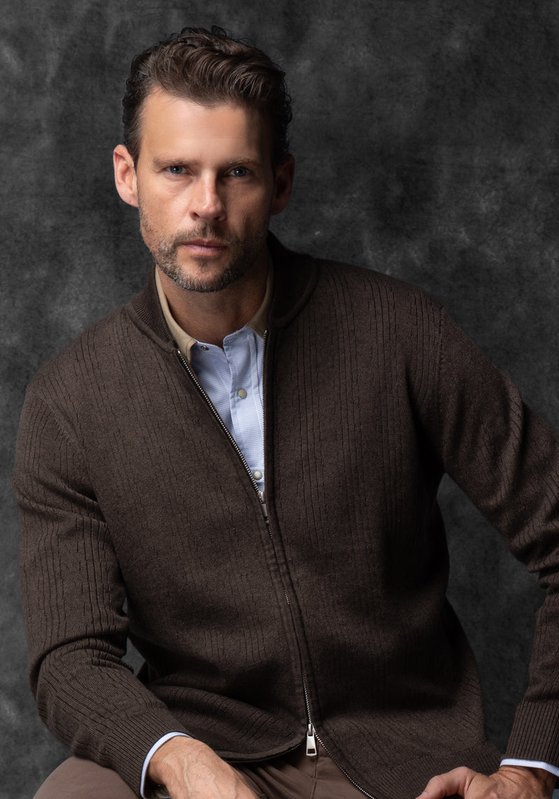 Cliff Brown Double-Zipped Merino Wool Blend Pullover