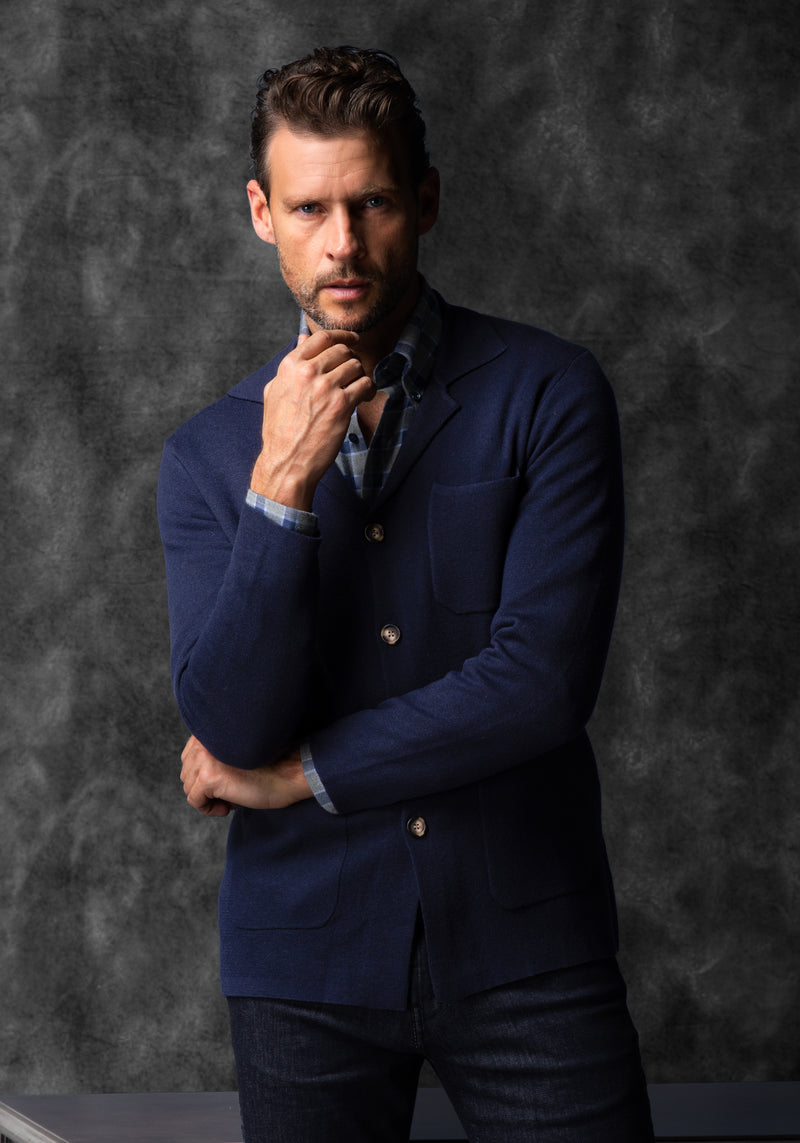 Imperial Navy Merino Wool Blend Cardigan
