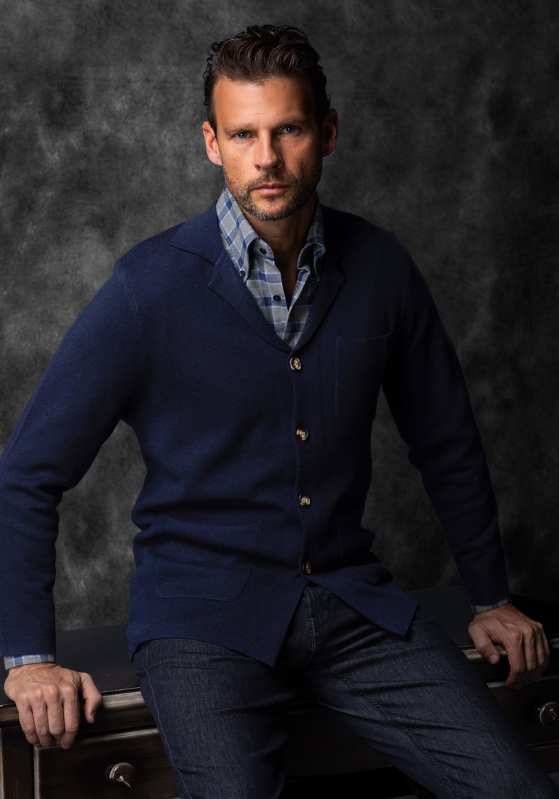 Imperial Navy Merino Wool Blend Cardigan