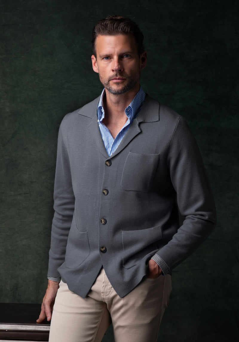 Eclipse Grey Merino Wool Blend Cardigan