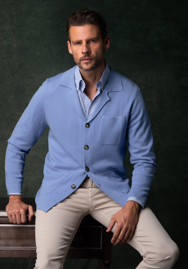 Powder Blue Merino Wool Blend Cardigan